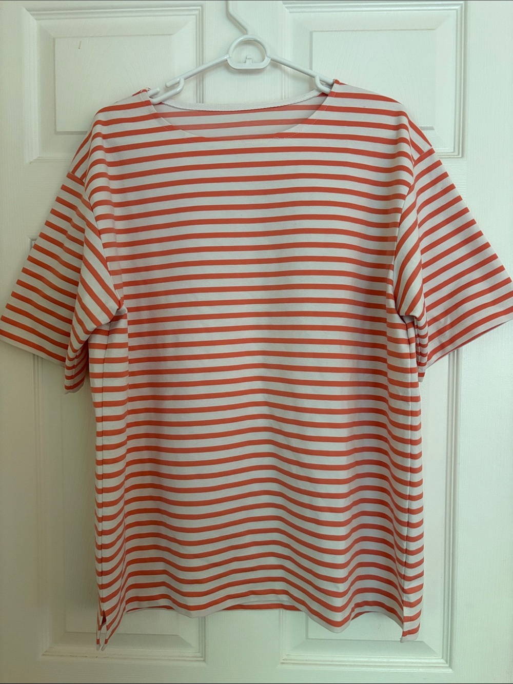 Men's Short Sleeve Striped Tee - White & Coral